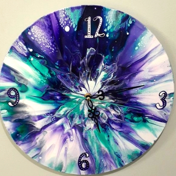 Artisan Other - Hand Crafted Vinyl Record Clock Repurposed Upcycled Acrylic Fluid Art Wall Art